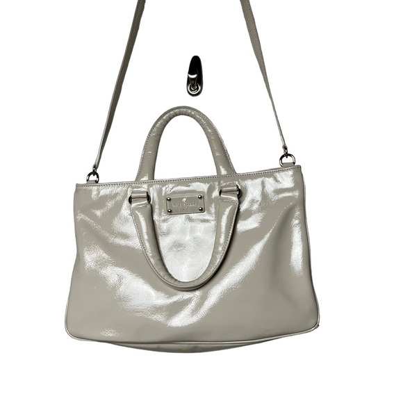 Kate Spade Patent Leather Tote Hand Bag Shoulder Purse Champagne Beige Grey ?? - Picture 12 of 12